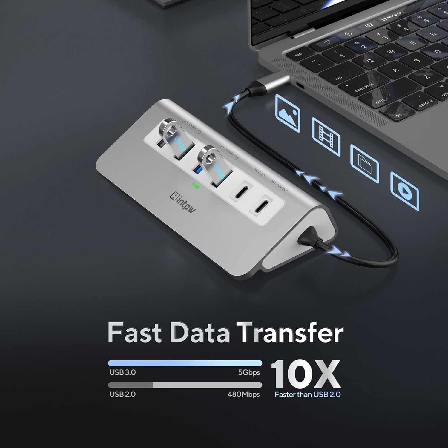 USB C Hub, 9-in-1 Laptop Docking Station with 3.28FT Cable, USB HUB for Laptop with 4K HDMI, PD 100W, USB-C and 2 USB A 3.0 5Gbps, 2 USB A 2.0, SD/TF Slot for MacBook Air/Pro iPad Type-C Laptop
