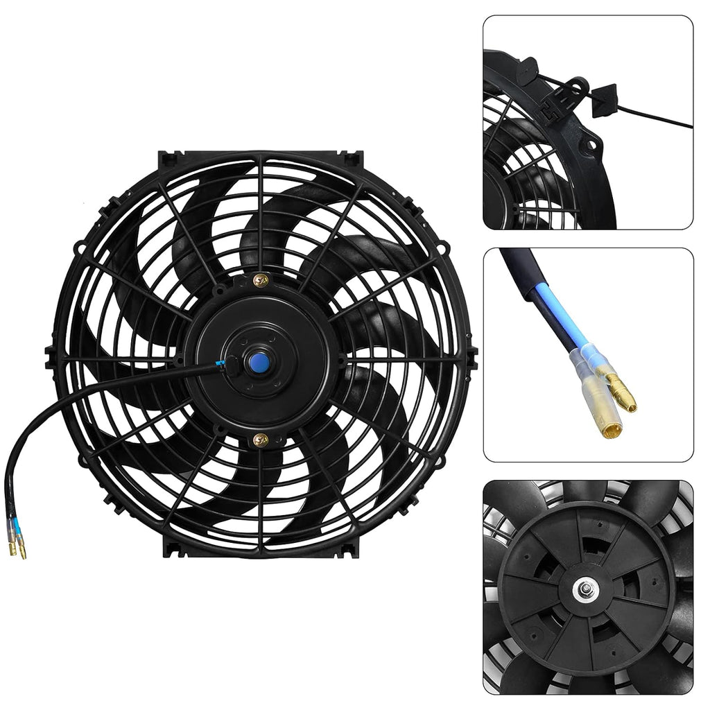 MuHize Radiator Cooling Fan - 12V 80W Universal Electric 10-Inch Fan Assembly with Bolt-On Kit, SAE Radiator Fans for Cars & SUVs (Black)