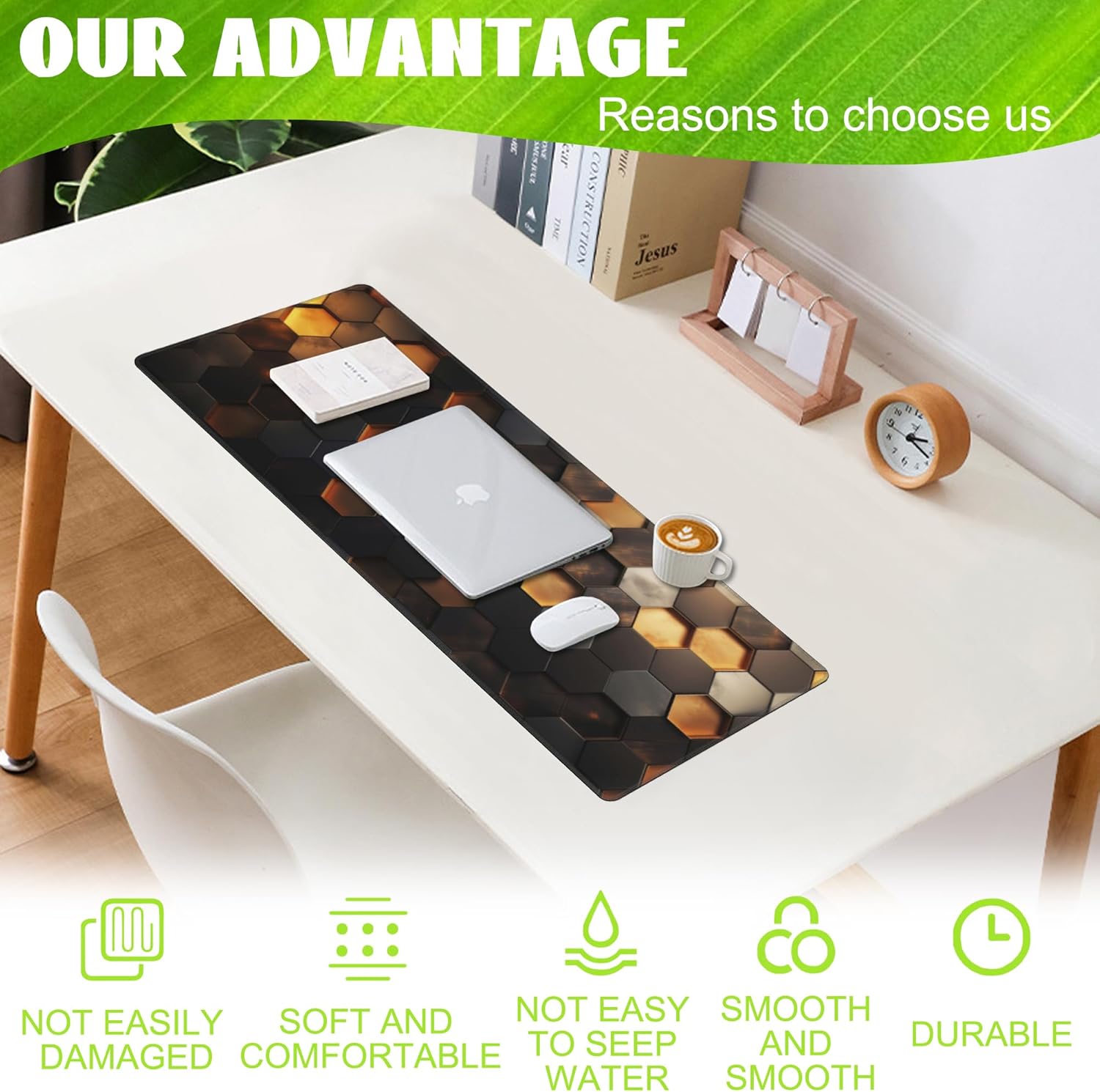 Desk Mat,Golden Honeycomb Technology Desk Pad,Honeycomb Technology Large Gaming Mouse Pad for Desk,Extended Big Computer Keyboard Mouse Pad with Non-Slip Base and Stitched Edge,31.5"x11.8"
