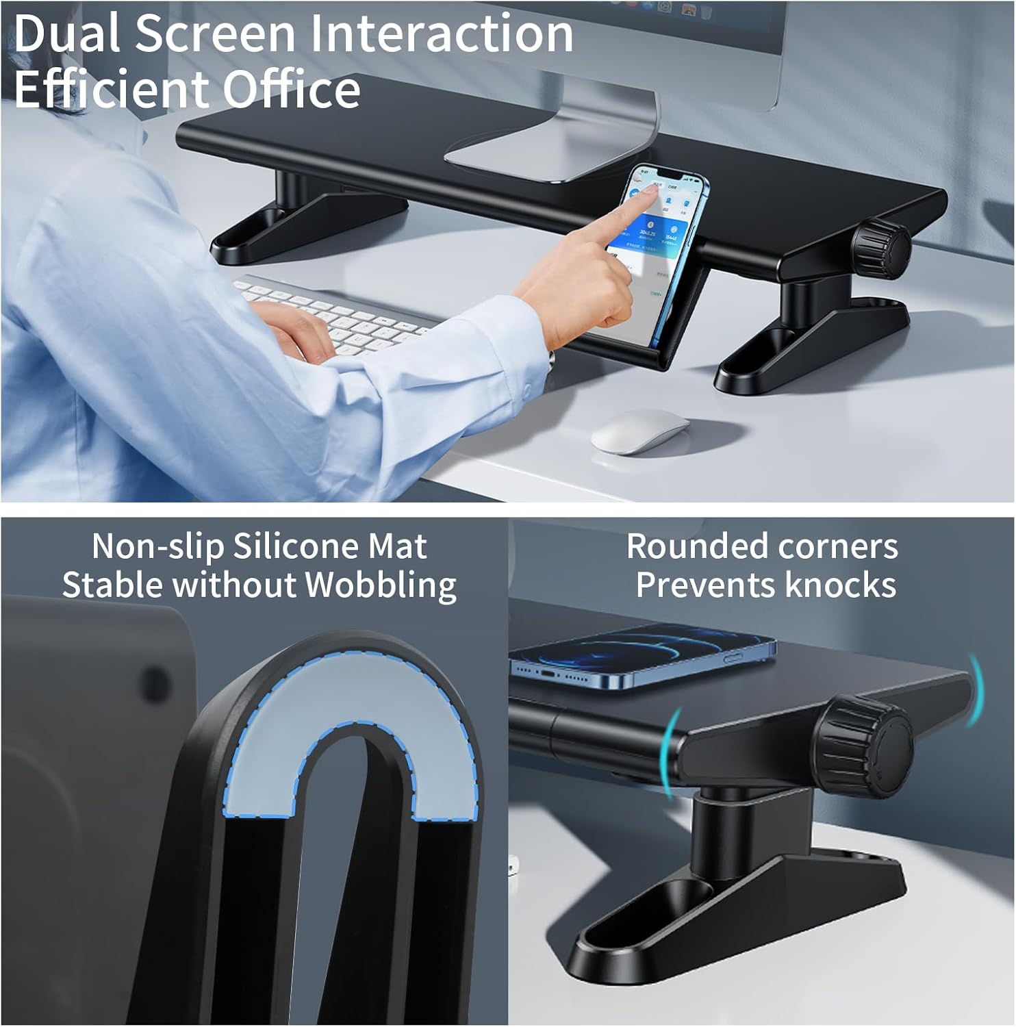 Computer Monitor Stand Riser for Desk,4.5-6.3 Inches Freely Height Adjustable with Cellphone Holder,Multi-Purpose Desktop Organizer Monitor Stands Riser for Computer,Laptop,Printer,TV (BLack)