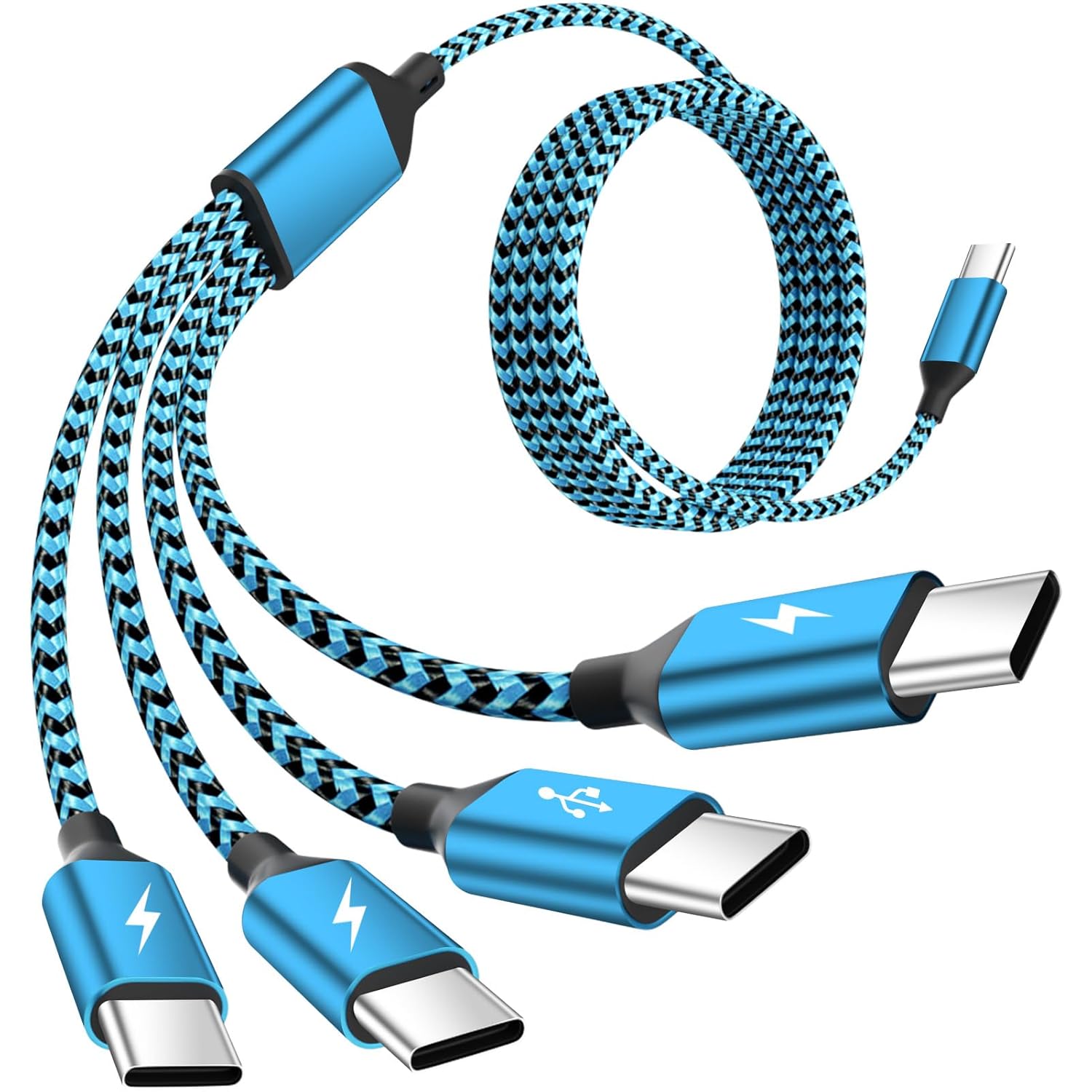 USB C Splitter Multi Charging Cable for Multiple Devices, Fast Charging 4 in 1 Charging Cord, Braided USB C Phone Charger Cable with 4 Type-C Connectors for iPhone 16 15 Pro Samsung S24 S23