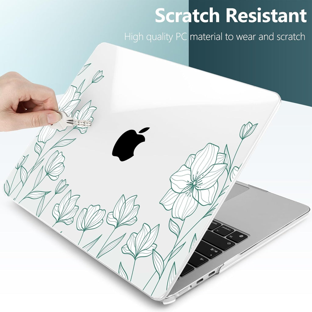 TWOLSKOO Compatible with M4 MacBook Air 13.6 inch Case 2025-2022 Release M4 A3240 M3 A3113 M2 A2681, Plastic Hard Shell & Keyboard Cover & Type C Adapter & Screen Protector, Botanical Line Art
