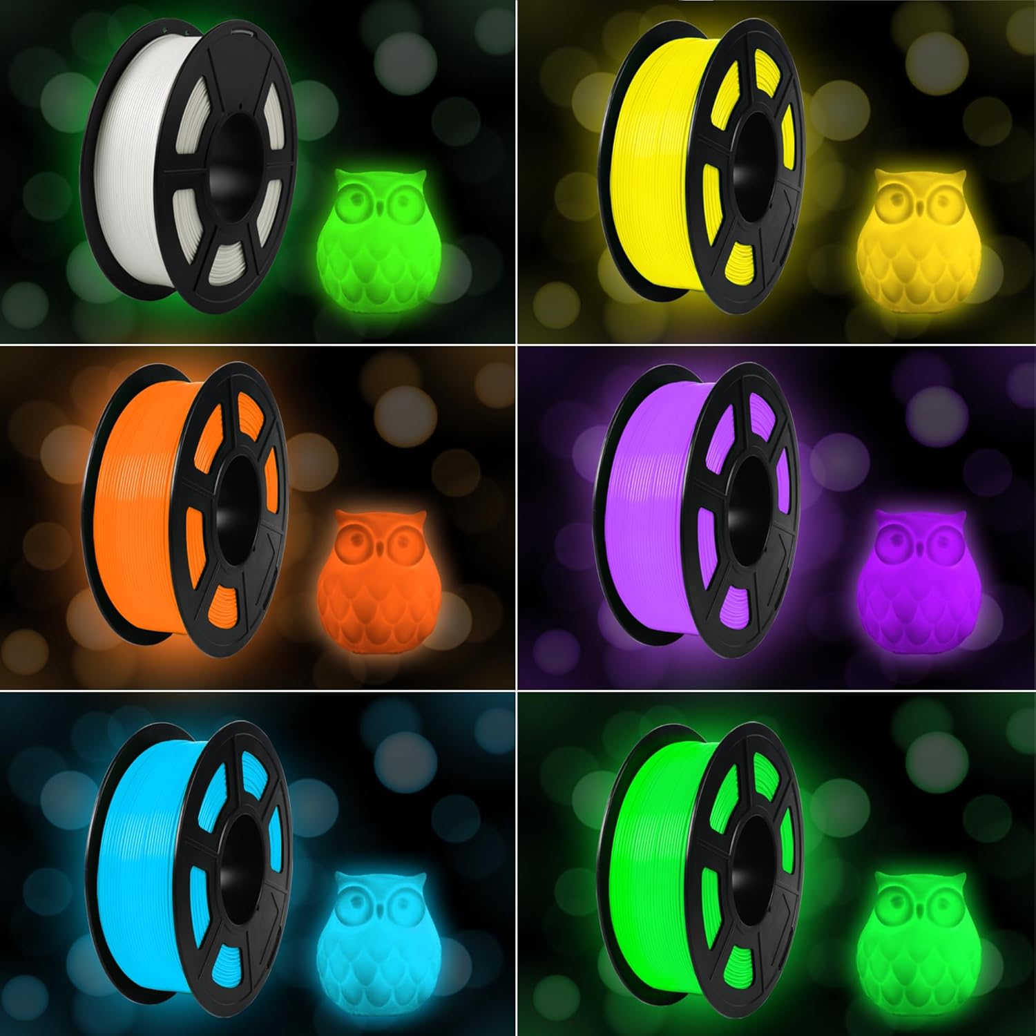 SUNLU PETG Glow in The Dark Filament Bundle, Luminous PETG 3D Printer Filament 1.75mm, Dimensional Accuracy +/- 0.02mm, 4kg in Total, 1kg per Spool, 4 Pack. (Glowing Blue/Green/Red/Yellow)