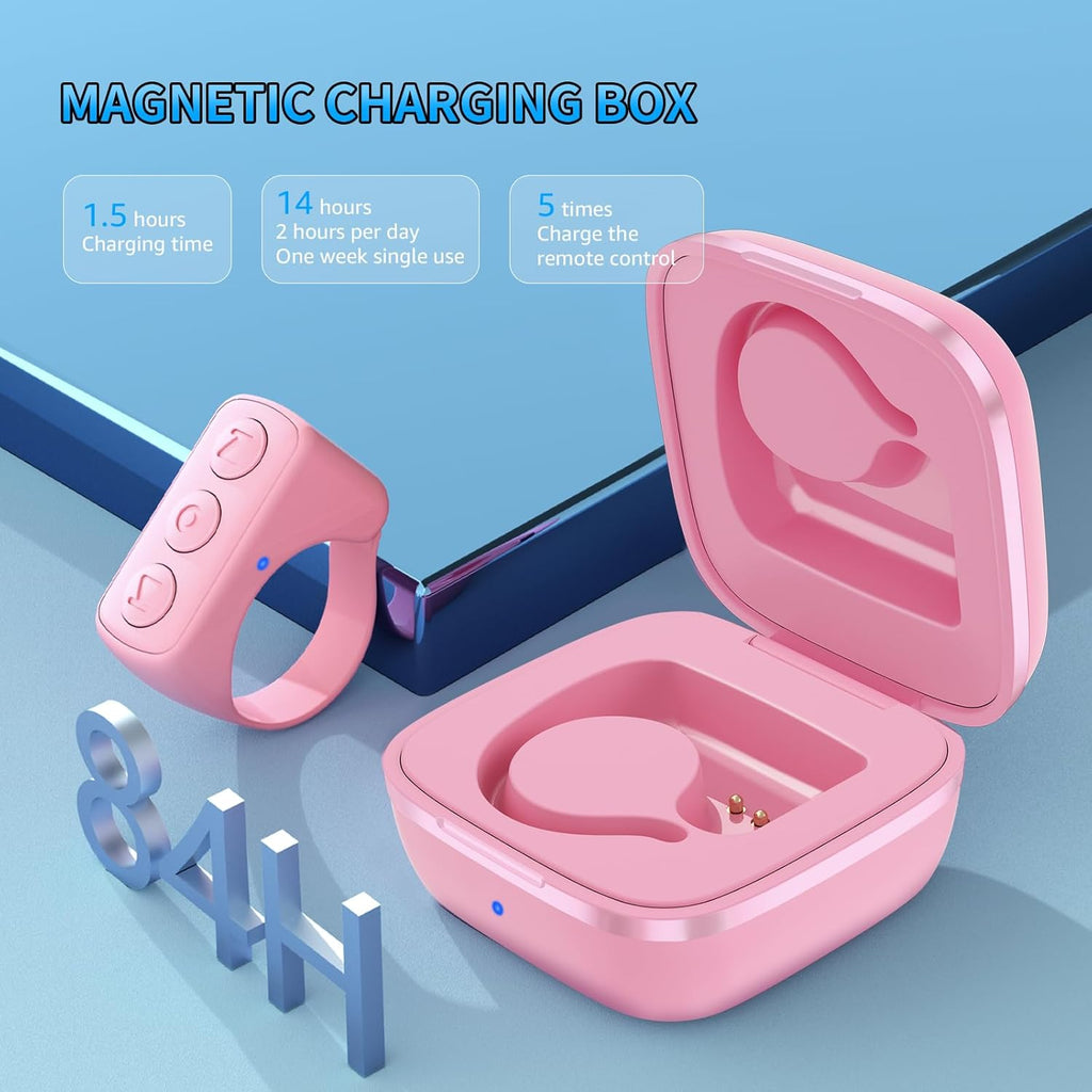 Fingertip Bluetooth Remote Control TIK TOK Wireless Page Turner TYUOBOX Camera Remote Shutter Selfie Button Controller with Charging Case for iPhone Android Ipad Cell Phone (Pink1)