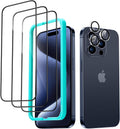ESR 3+1 Pack for iPhone 15 Pro Screen Protector, 3 Black Edge Tempered-Glass Film and 1 Set Camera Lens Protector, 2.5D Curved Edges, Full-Coverage Military-Grade Protection, Scratch Resistant