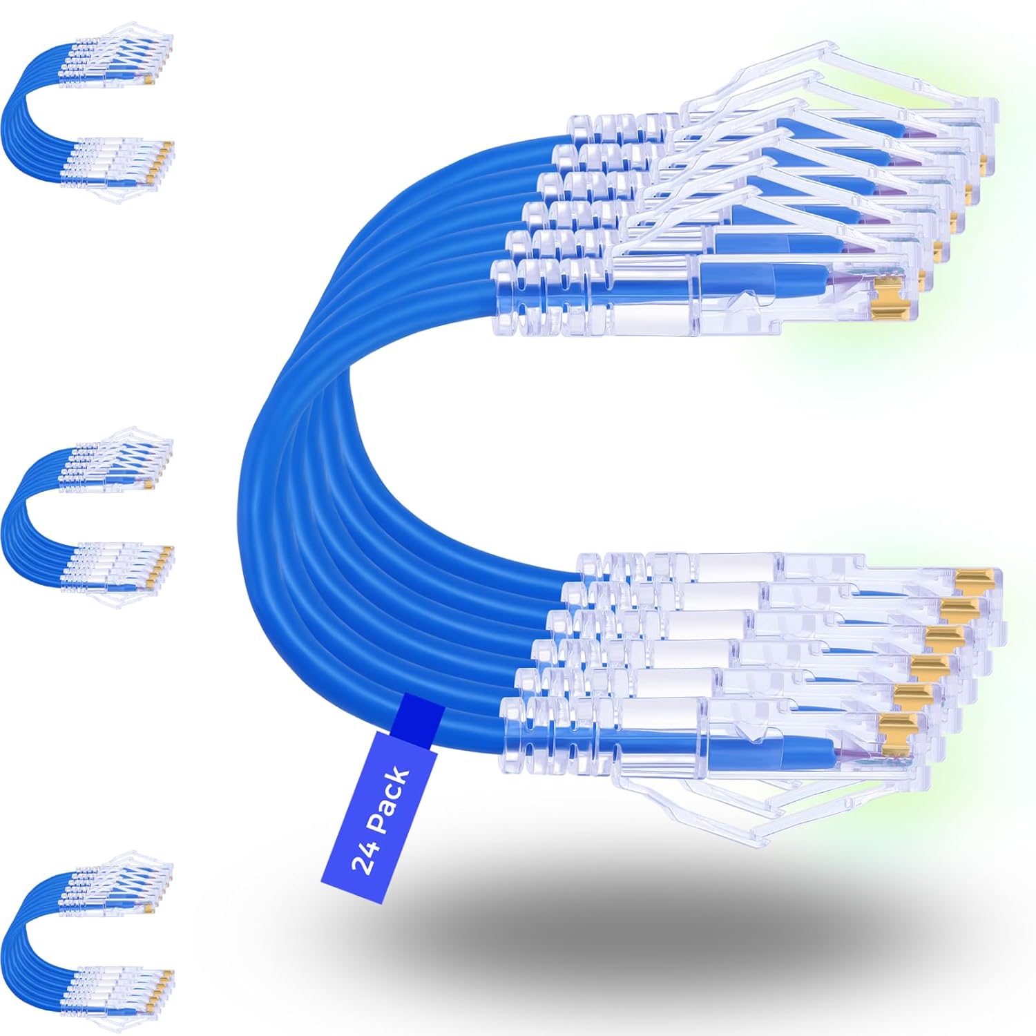 Rapink Patch Cables Cat6/ Cat6a 14ft (24 Pack) Slim, Cat6a Ethernet Patch Cable 10G Support, Snagless Cat 6 Patch Cable for Patch Panel to Switch, Flexiable Cat6 Ethernet Cable Blue