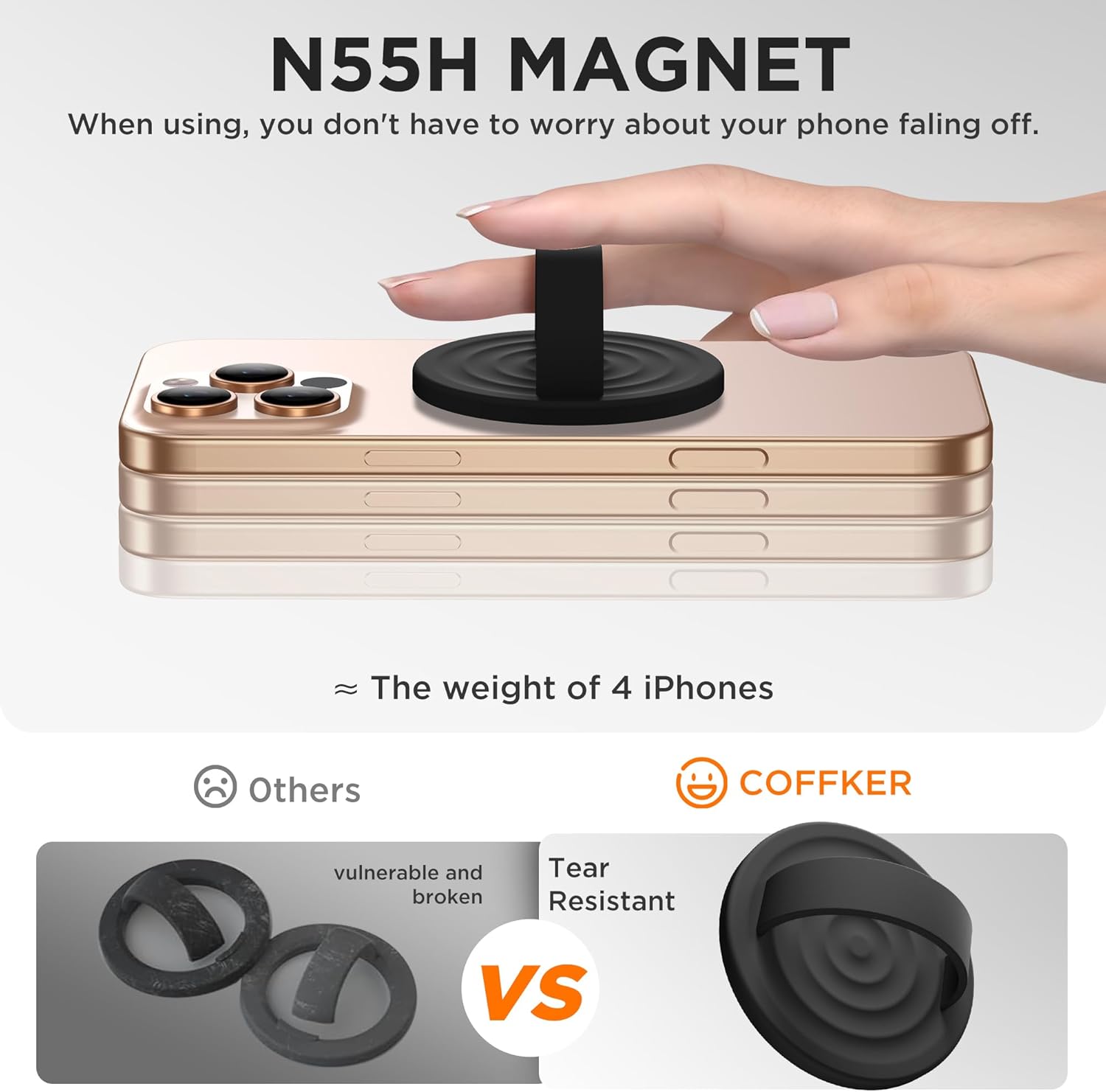 Magnetic Phone Ring Grip Holder, Silicone Finger Loop Grip, Compatible with MasSafe, Back of Phone for iPhone Pro Max/Plus/16/15/15/14/13/12 Series, Black