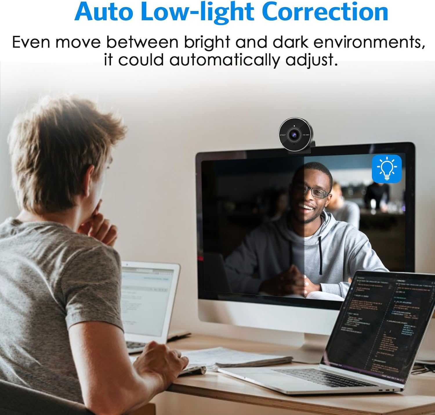 EMEET C955 Webcam for PC, 1080P Webcam with Microphone&Privacy Cover, Auto Light Correction, 70° FOV for Personal Use, Plug&Play Web Cam Protect Data, Perfect for Office Professionals&Remote Workers