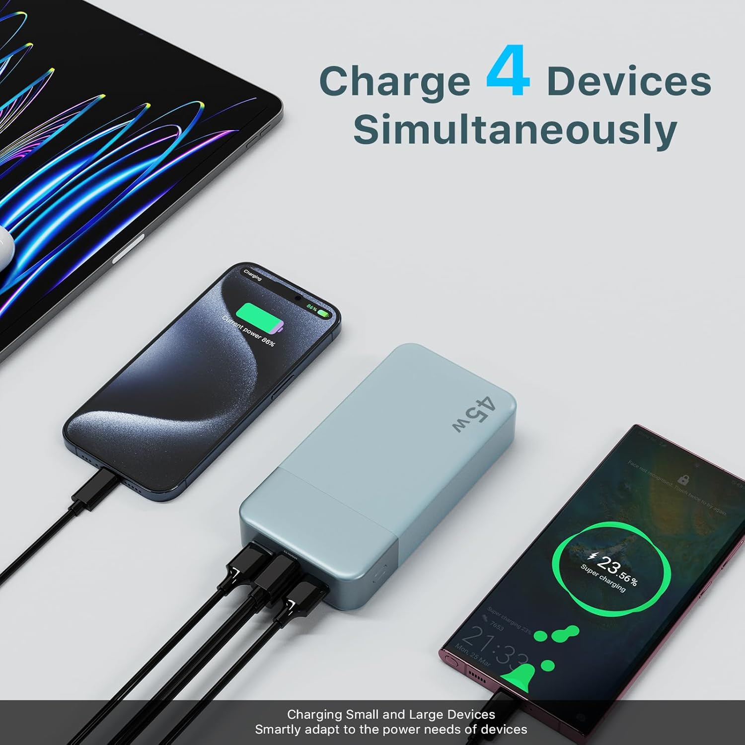 NOBIS Portable Charger, 20000mAh Power Bank, 45W Power Bank Fast Charging, Battery Pack with C to C Cable, Battery Bank with Digital Display for iPhone Android Laptop etc(Blue)