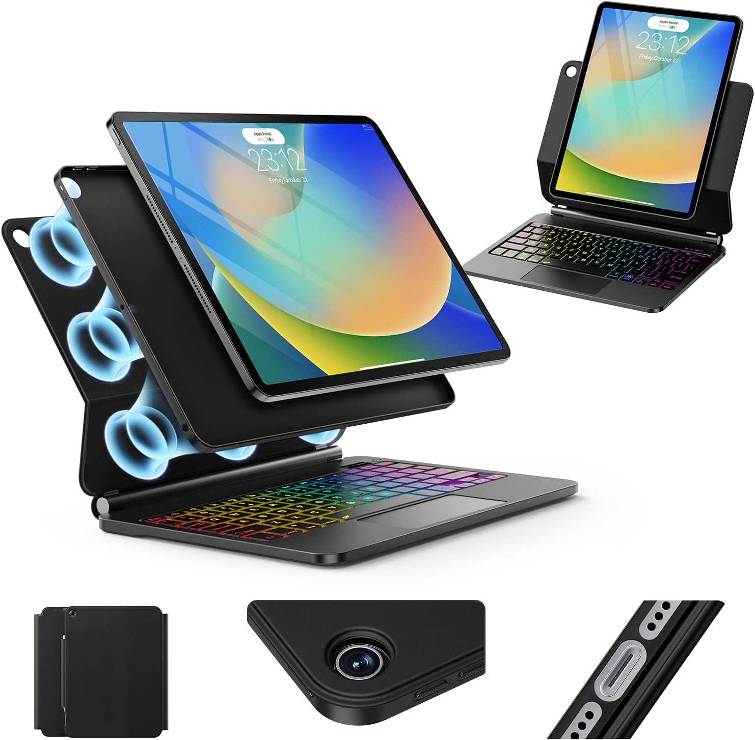 for iPad 9th Generation Case with Keyboard,Magic Style Keyboard Case for iPad 9th/8th/7th Gen 10.2 inch - Floating Cantilever Magnetic Stand Multi-Touch Trackpad (Black)