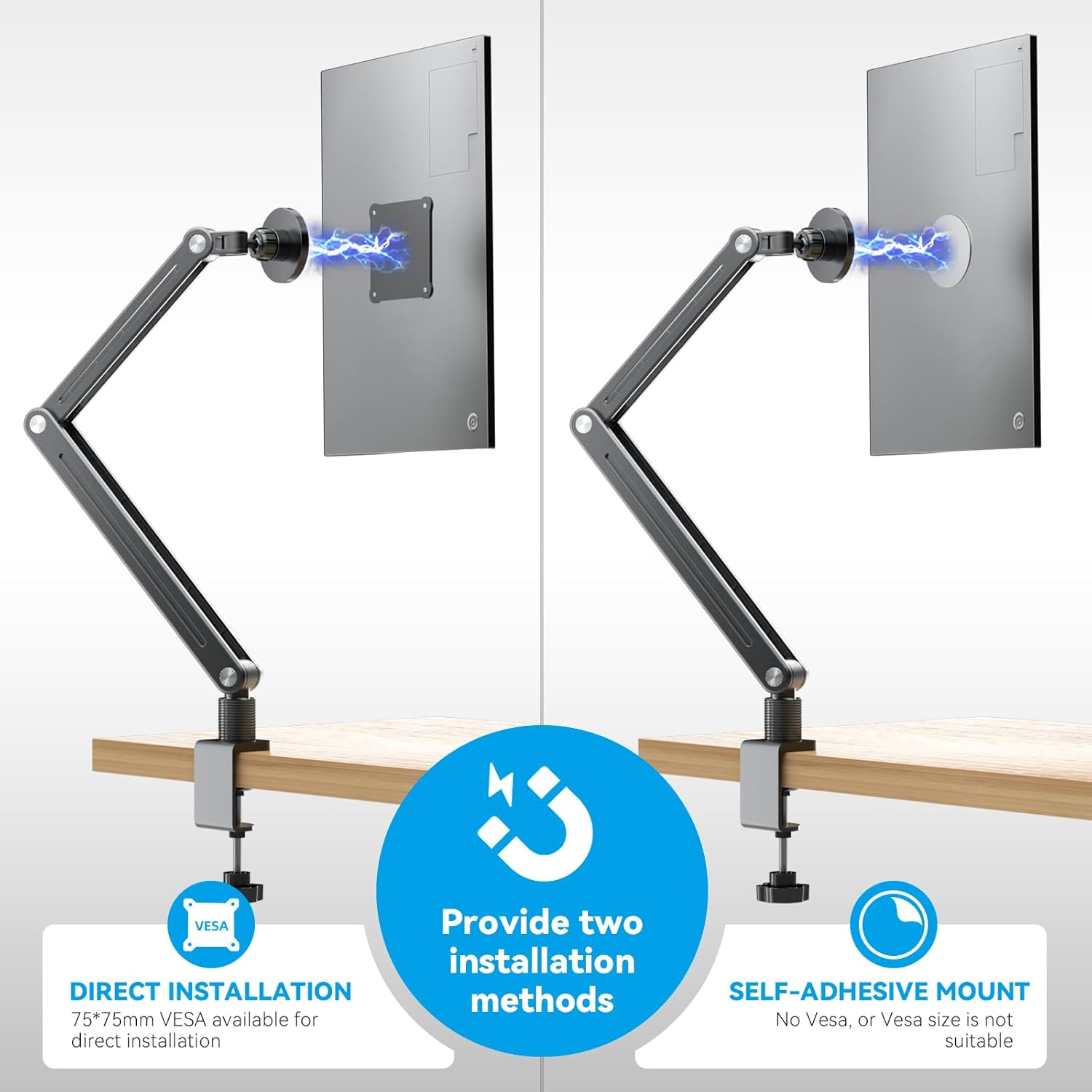 Jakeko Strong Magnetic Portable Monitor Desk Clamp - 75mm VESA Mount 4.7" 15.6" 16" 17.3" 18.5 inch 360° Rotate Base Tablet Holder Arm JK07B1