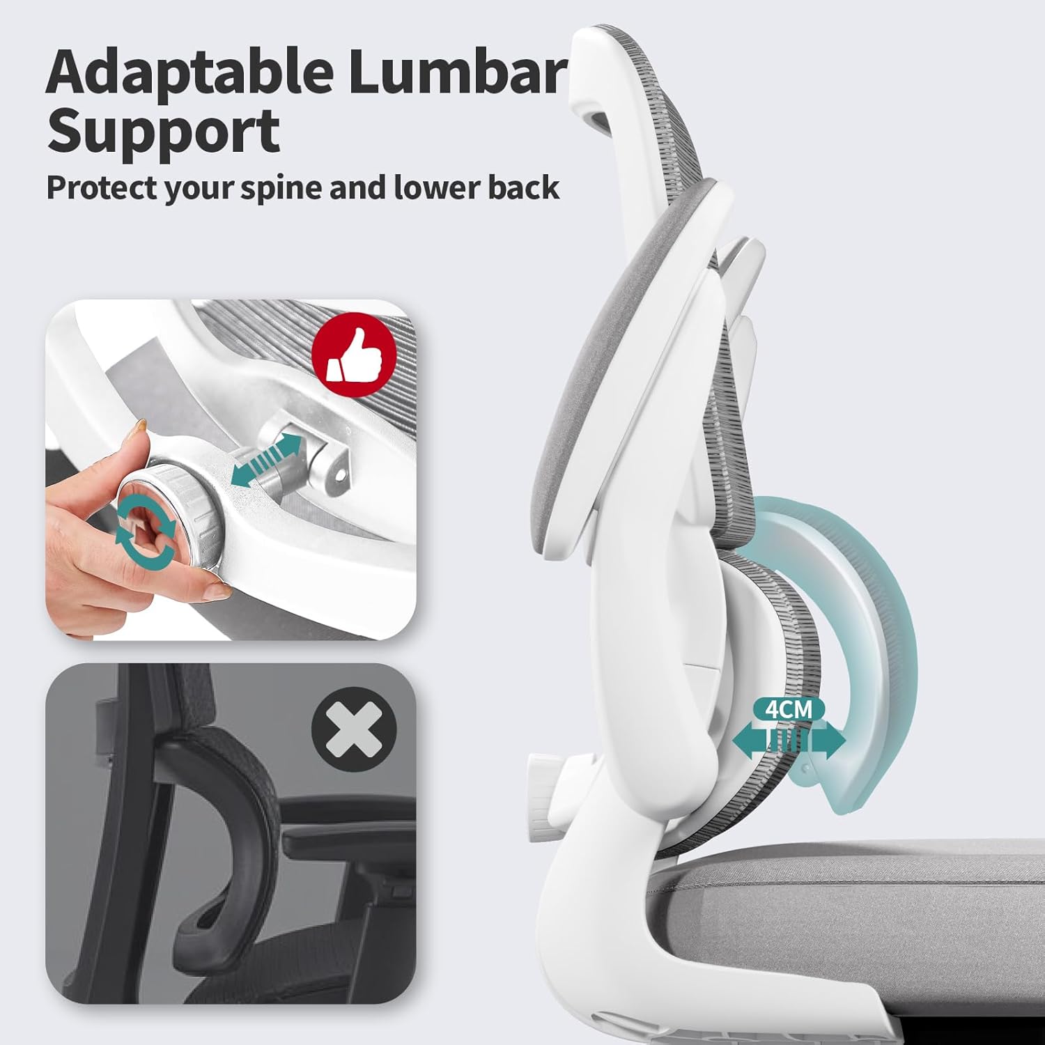 Office Chair - Ergonomic Desk Chair with Adjustable Lumbar Support, Mesh Computer Chair, Executive Chair for Home Office Comfortable Lumbar Support(Grey)