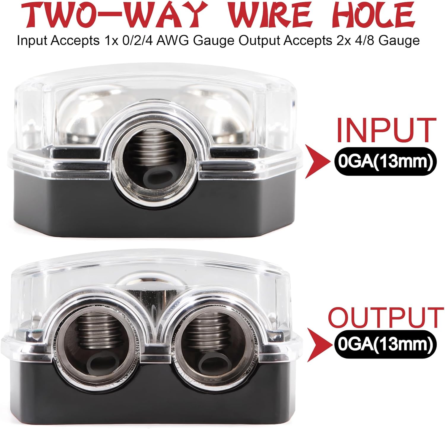 2 Way Power Distribution Block 1x 0 GA in 2X 0 GA Out Circuit Protector Distribution Connecting Blocks for Car Audio Splitter,2Pcs with Installation Kit