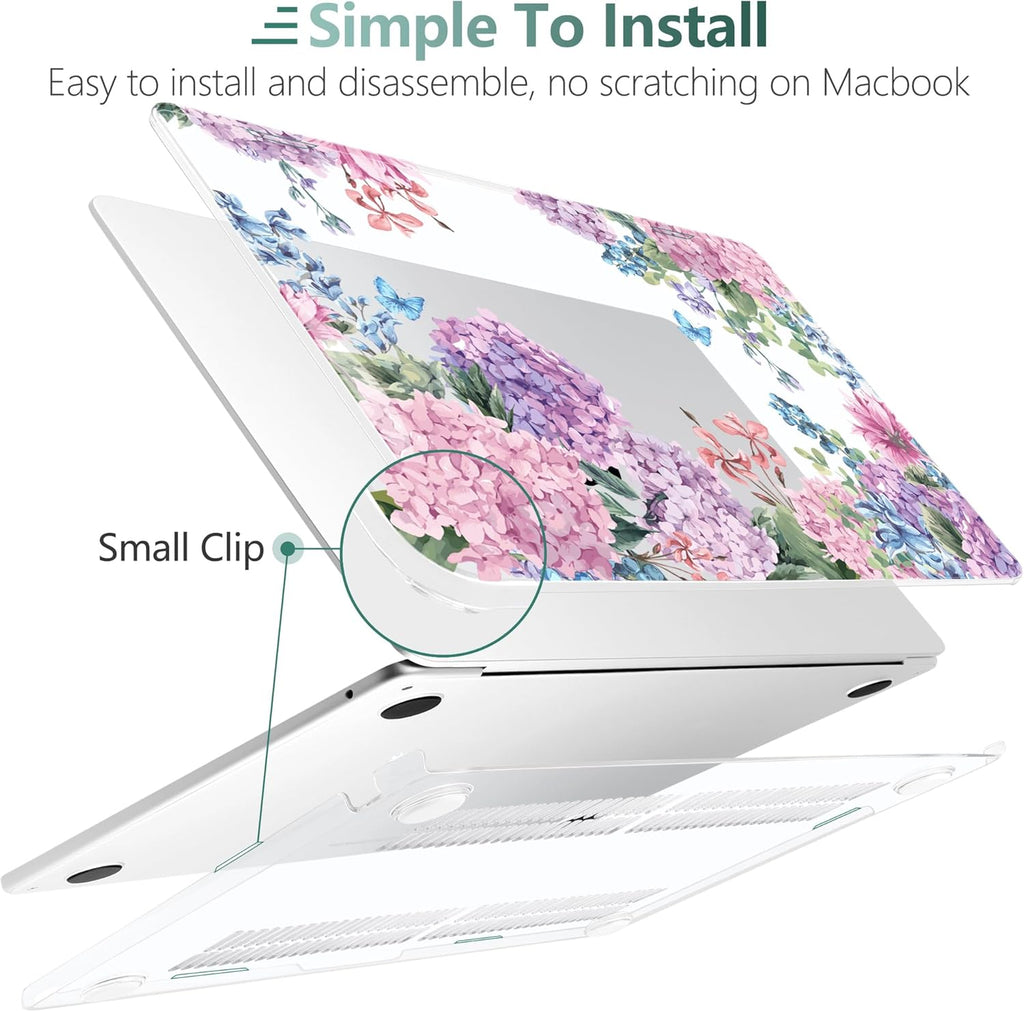 TWOLSKOO Compatible with M4 MacBook Air 15 inch Case 2025-2023 Released Model M4 A3241 M3 A3114 M2 A2941, Plastic Hard Shell & Screen Protector & Keyboard Cover & Trackpad Film, Colorful Hydrangea