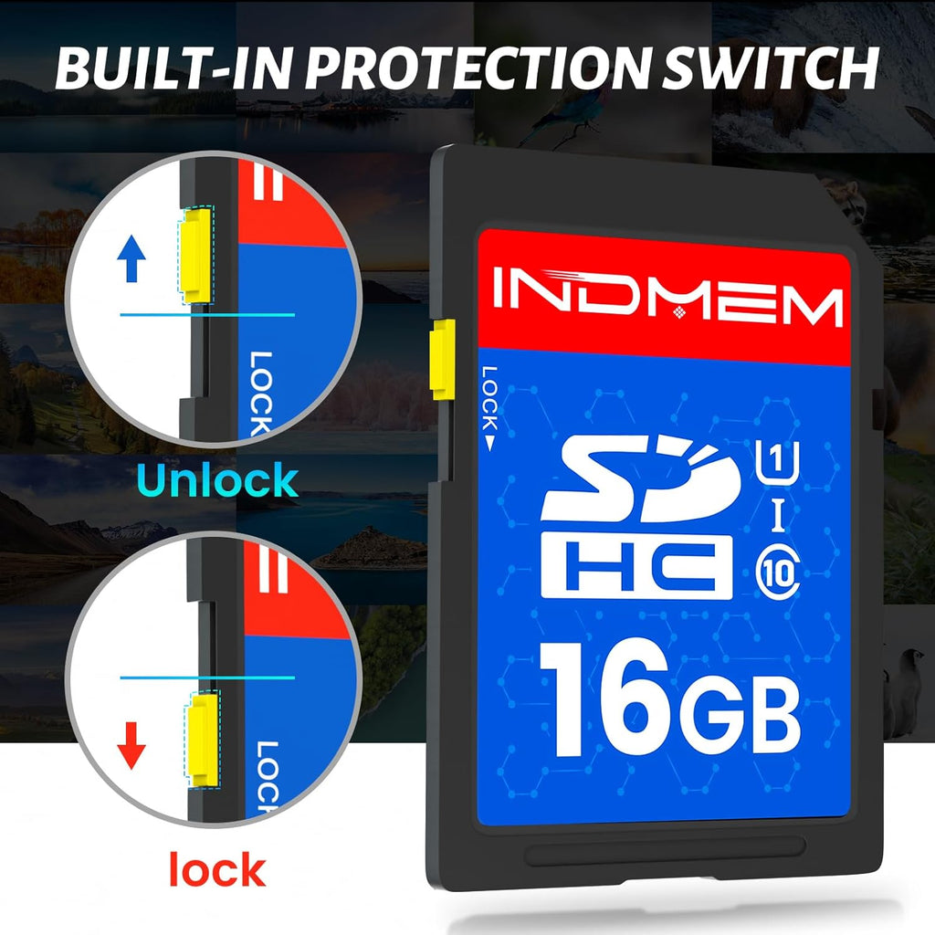 INDMEM SD Card 16GB, 10-Pack UHS-I Class 10 MLC Flash Memory Card, High-Speed Secure Digital Cards for Cameras, DSLR, Action Cams - Reliable Storage