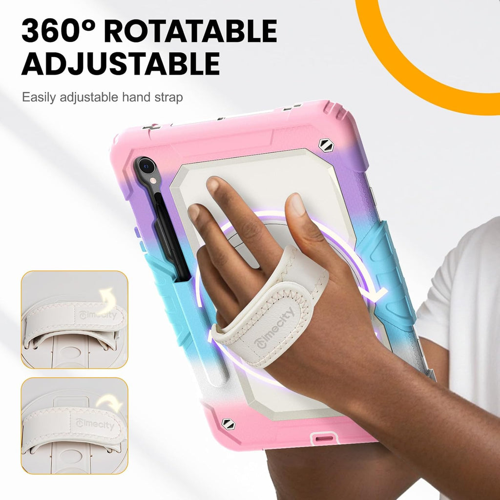 Timecity Case for Samsung Galaxy Tab S10 FE/ S9 FE 5G 10.9 Inch/ S9 11 Inch - Heavy Duty Protective Cover with Screen Protector, Rotating Stand, Shoulder Strap, S Pen Holder | Kids-Friendly, Pink Camo