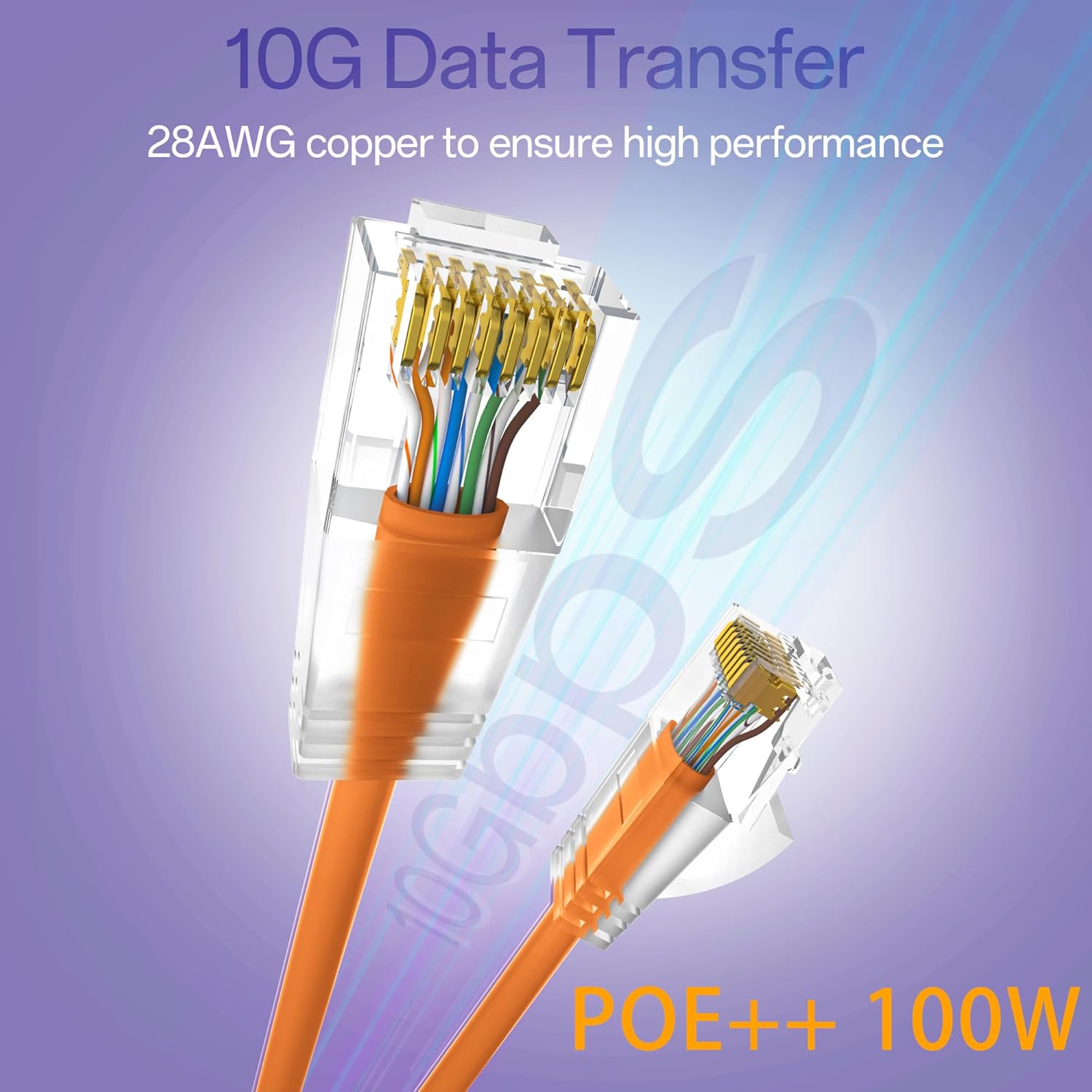Cat6a Patch Cables 0.5ft (24 Pack) Slim, Cat6 Ethernet Patch Cable Pure Copper, Flexible Cat 6 Patch Cable 550MHZ 10G, Space-Saving Cat 6A Network Cables for Patch Panel, Orange
