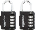 Amazon Basics 4-Digit Combination Lock for Gym and Sports, 2-Pack, Black