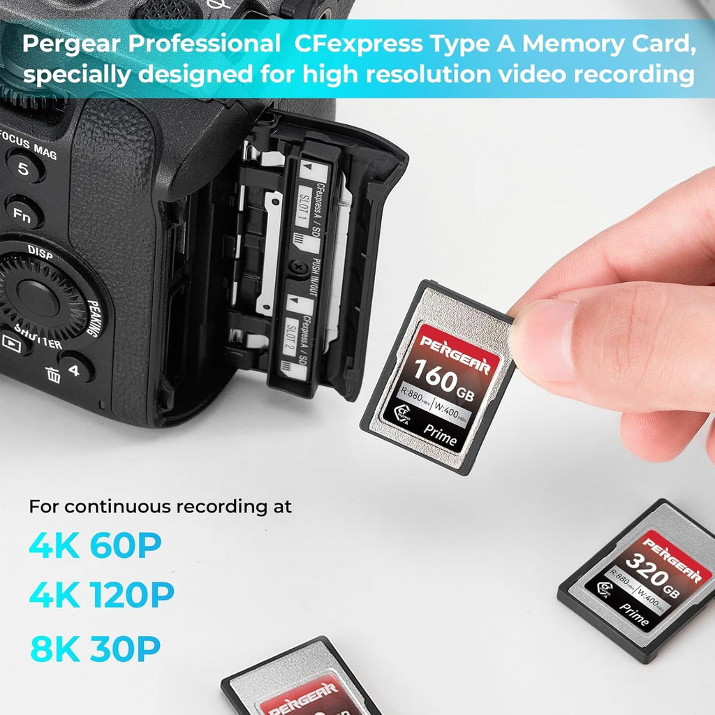 Pergear VPG200 Professional 160GB CFexpress Type A Memory Card, Up to 880MB/s Read Speed & 900MB/s Write Speed for 4K 120P,8K 30P Recording
