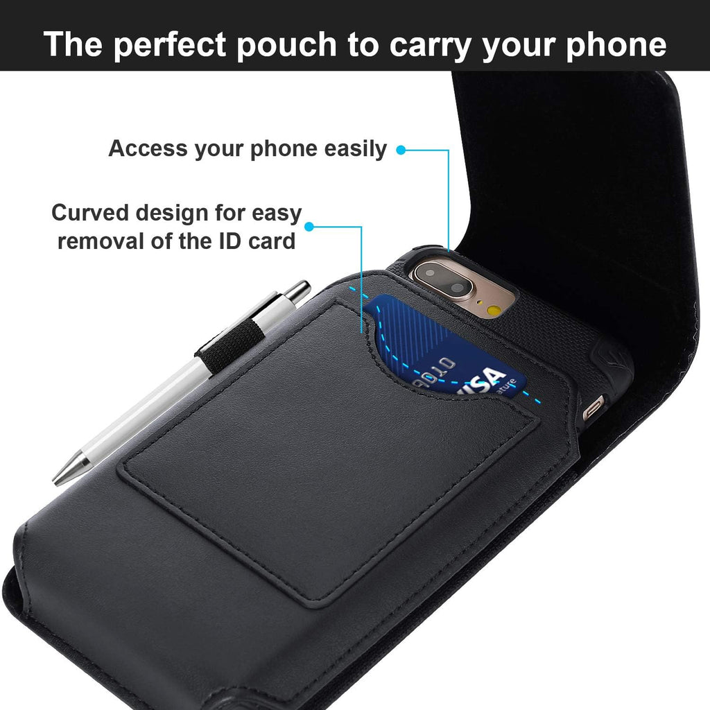 BECPLT Leather Holster Belt Case for iPhone 16 Pro/15/14/13/12/11 Pro & Galaxy S25/S24/S23/S22/S21/S20 - Slim Hard Case with Clip/Loops - Black
