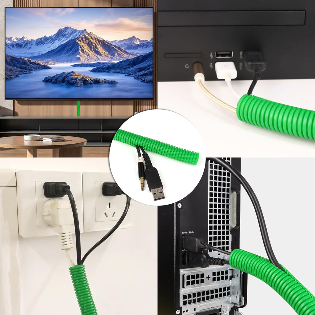 Split Wire Loom Tubing,10,25ft Cord Protectors from Pets No Chew, Flexible Wire Covers Cord Protectors, Protective Split Cable Sleeve for Automotive Home Industrial Wires(Green, 0.51inch-10ft)