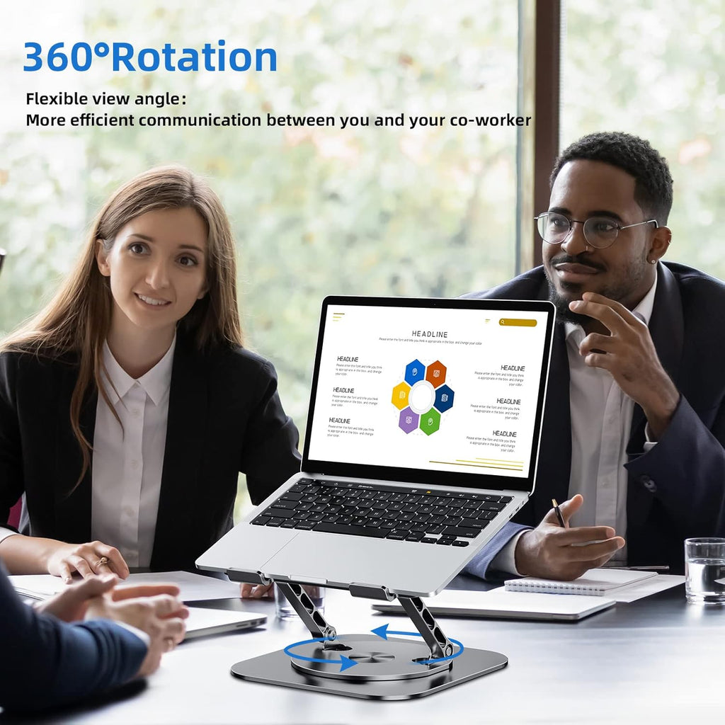 Laptop Stand for Desk, Ergonomic Laptop Riser with 360° Rotating Base, Aluminum Laptop Stand, Adjustable Foldable Laptop Holder Compatible with MacBook Air Pro, Dell XPS, 10-17" Laptops, Grey