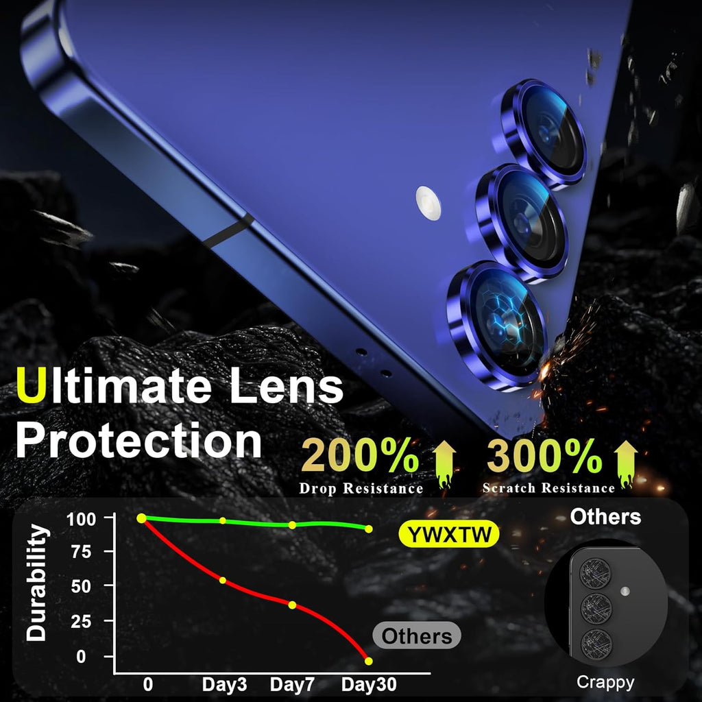 YWXTW Camera Lens Protector for Samsung Galaxy S25 Accessories [1:1 Fit & Ultra Clarity] 9H Tempered Glass Metal Individual Ring Camera Cover Screen Protector for S25, Case Friendly (Navy)