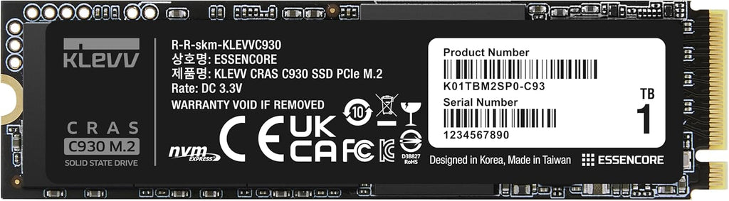 KLEVV CRAS C930 1TB M.2 2280 NVMe PCIe Gen4x4 Internal Gaming SSD Aluminium Heatsink Included, Compatible with PS5, up to 7400MB/s with DRAM Cache (K01TBM2SP0-C93)