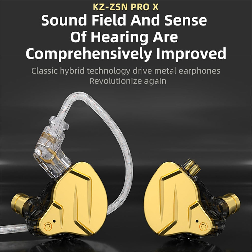 KZ ZSN PRO X in Ear Monitor Headphones Gaming Earbuds, High Fidelity Wired Earbuds, Hybrid Dual Driver IEMS Earphones with 1BA 1DD Detachable Tangle-Free Cable for Computer Tablet (Gold, Without Mic)