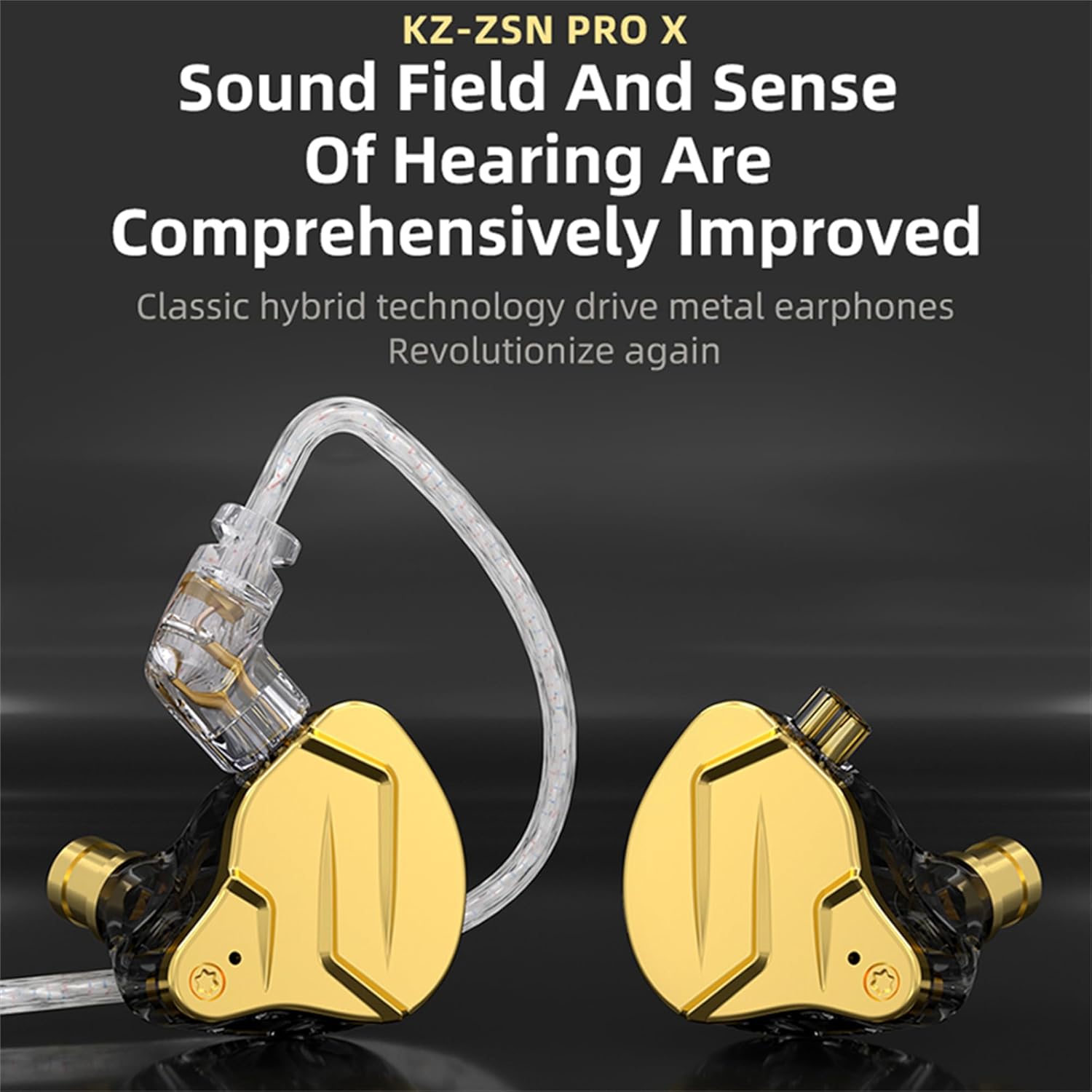 KZ ZSN PRO X in Ear Monitor Headphones Gaming Earbuds, High Fidelity Wired Earbuds, Hybrid Dual Driver IEMS Earphones with 1BA 1DD Detachable Tangle-Free Cable for Computer Tablet (Gold, Without Mic)