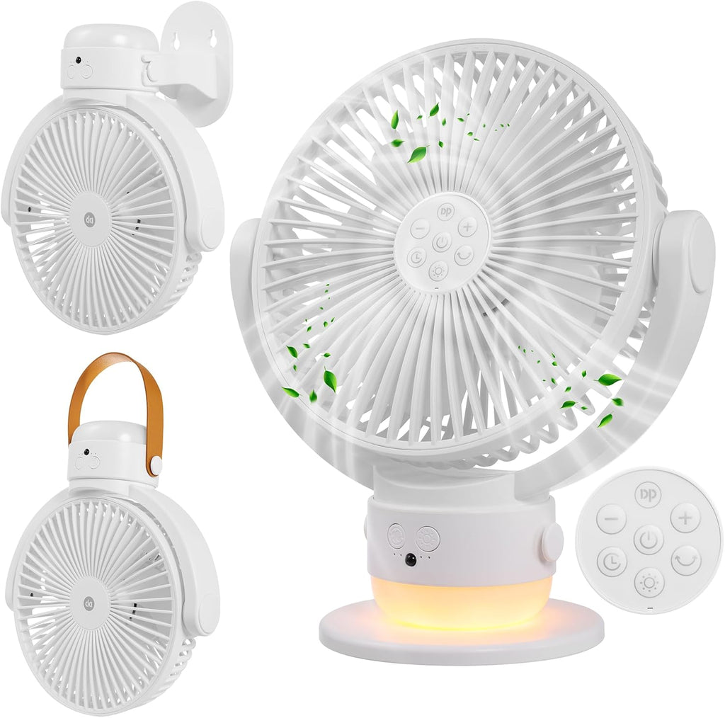 OGZ Portable Fan for Travel Wireless with Remote Timer, 7 Inch Small Desk Fan with LED Night Light 90° Oscillation, Rechargeable USB Fan for Cruise Bed Beside Sleeping Camping Tent