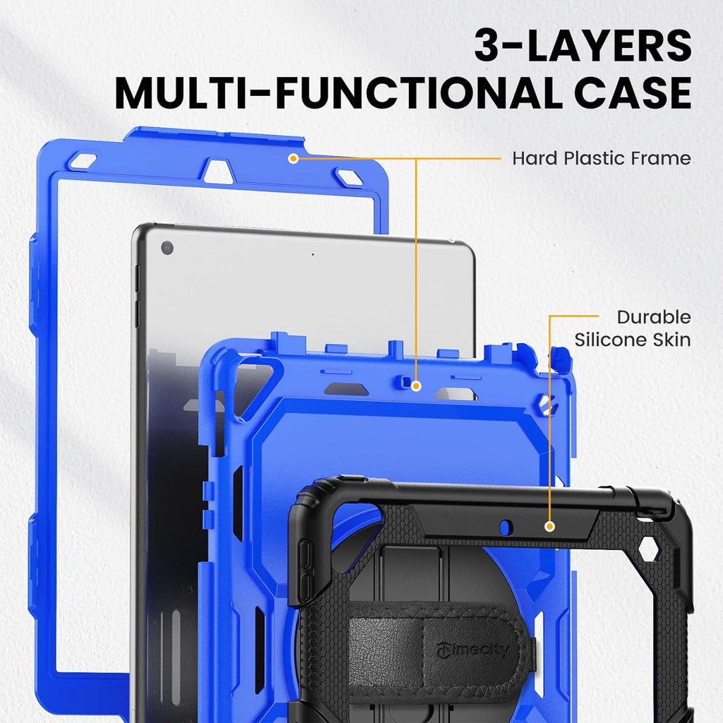 Timecity for iPad Air 3/ Pro 10.5 Inch Case, 360° Rotating Stand, Pencil Holder, Shockproof with Screen Protector & Shoulder Strap - Heavy Duty Protection Case for iPad Air 3rd Gen - Drak Blue