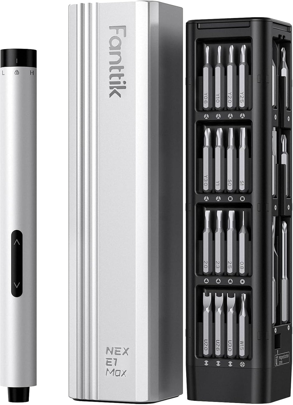 Fanttik E1 Max Electric Screwdriver, Mini Precision Screwdriver Set, 50 Magnetic Bits, Magnetic Storage, 5/32‘’Hex, Repair Tool Kit for Electronics Phone Camera Laptop Watch (Silver)