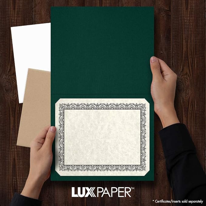 LUXPaper 9.5" x 12" Certificate Holders | Green Linen | 100lb. Cover | 25 Qty - Image 3