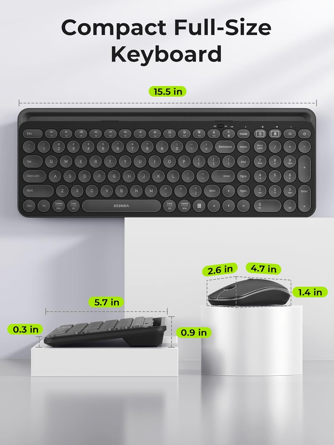 seenda Bluetooth Keyboard and Mouse for iPad, Multi-Device Bluetooth + 2.4G Wireless Keyboard Mouse with Tablet Holder for MacBook/Windows Computer, iOS/Andriod Tablet Phone, Black