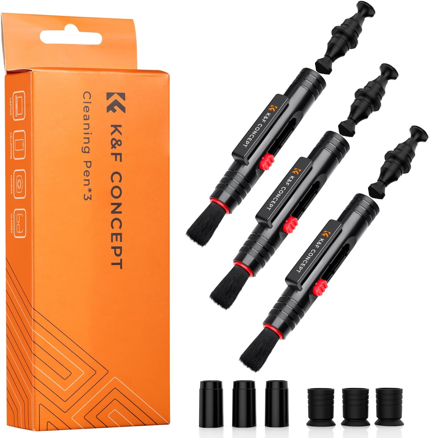 K&F CONCEPT Professional Lens Cleaning Pen*3 with Soft Brush, Carbon Head Lens Cleaning Pen Compatible with Canon, Nikon, Pentax, Sony Digital Camera Cleaning,AR VR Glasses Cleaning