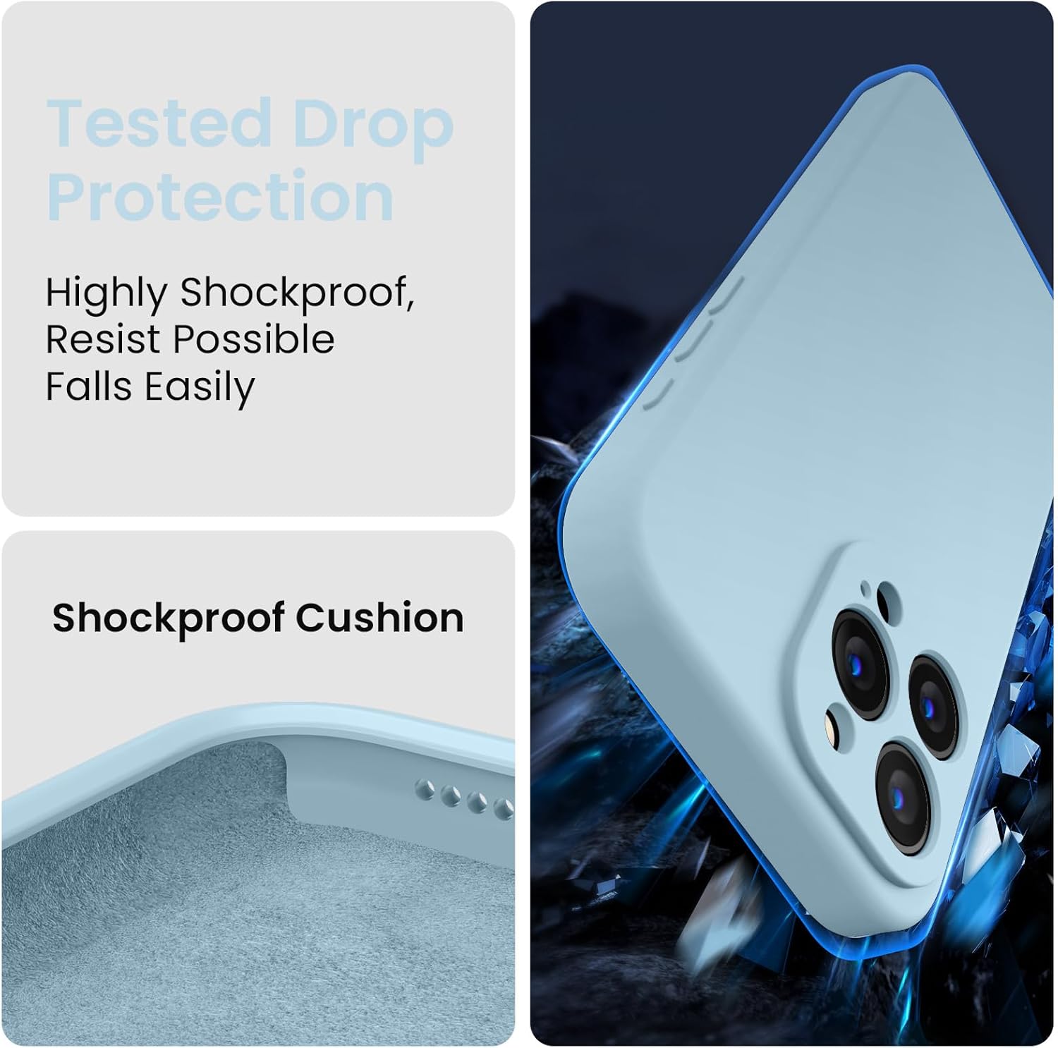 FireNova Designed for iPhone 15 Pro Case, Silicone Upgraded [Camera Protection] Phone Case with [2 Screen Protectors], Soft Anti-Scratch Microfiber Lining Inside, 6.1 inch, Sky Blue