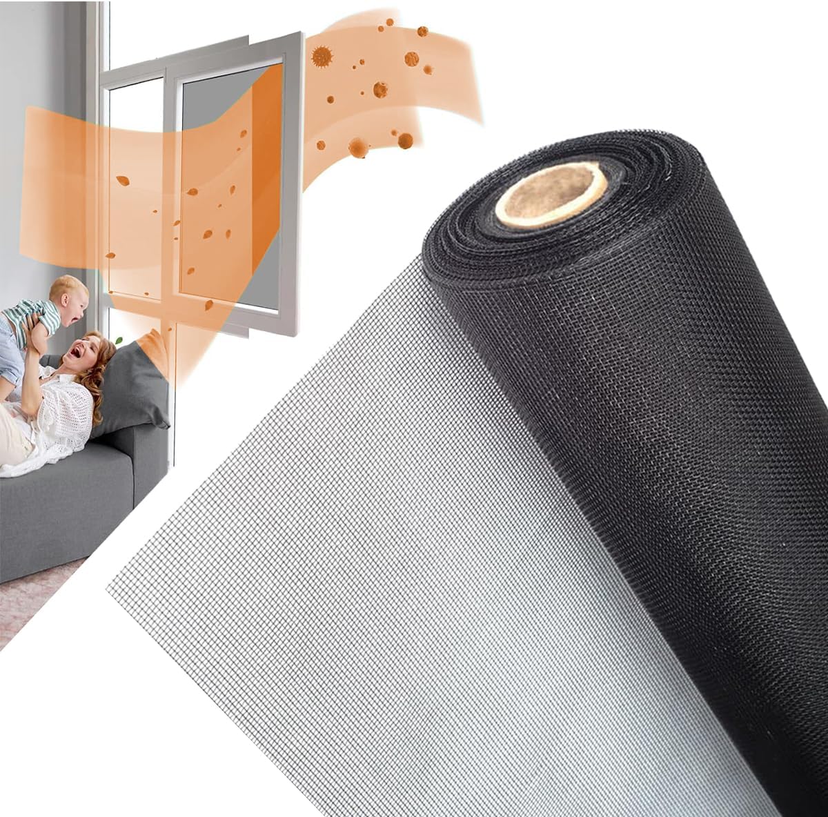 36inch*100ft Window Screens Roll, Replacement Repair Screens Mesh, Cuttable Fiberglass Screens Door Netting, DIY Screening Mesh Netting for Windows, Door, Pool, Porch,Patio -Black