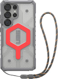 URBAN ARMOR GEAR UAG Designed for Samsung Galaxy S25 Ultra Case 6.9" Pathfinder Clear Bundle with Wrist Lanyard - Compatible with Magnetic Charging Luminous Glow in The Dark Cover, Active Lava