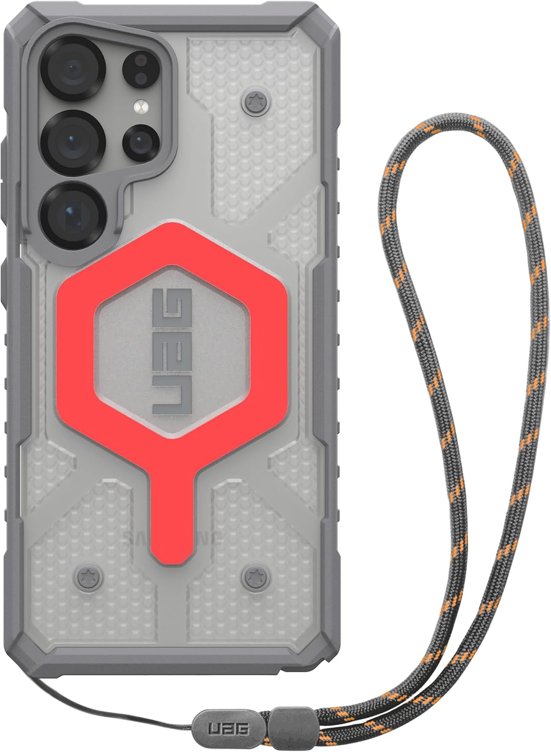 URBAN ARMOR GEAR UAG Designed for Samsung Galaxy S25 Ultra Case 6.9" Pathfinder Clear Bundle with Wrist Lanyard - Compatible with Magnetic Charging Luminous Glow in The Dark Cover, Active Lava