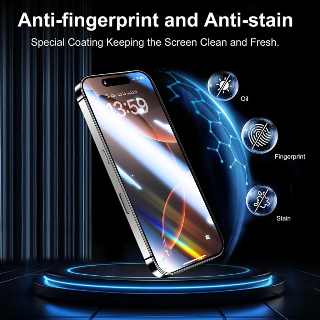 OneFish Privacy Screen Protector for iPhone 15 Pro Max, Full Edge Coverage 6.7" 15 Pro Max, Bubble Free, Easy Installation, Auto Dust-Elimination, 2 Pack