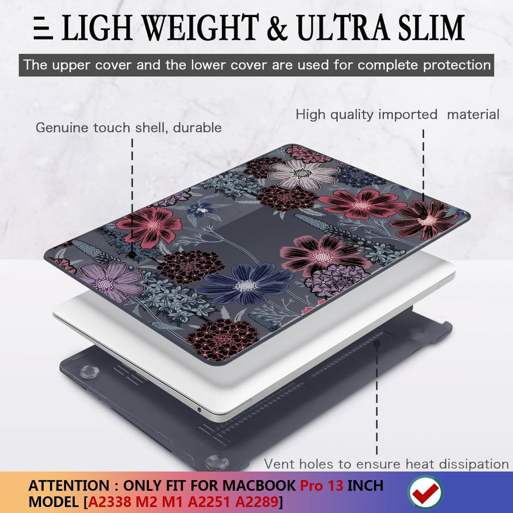 CISSOOK Compatible with MacBook Pro 13 inch Case 2025-2020 A2338 M2 M1 A2251 A2289 with Touch bar, Plastic Hard Shell Case&Keyboard Cover&Screen Protector&Webcam Cover, Texture Flowers