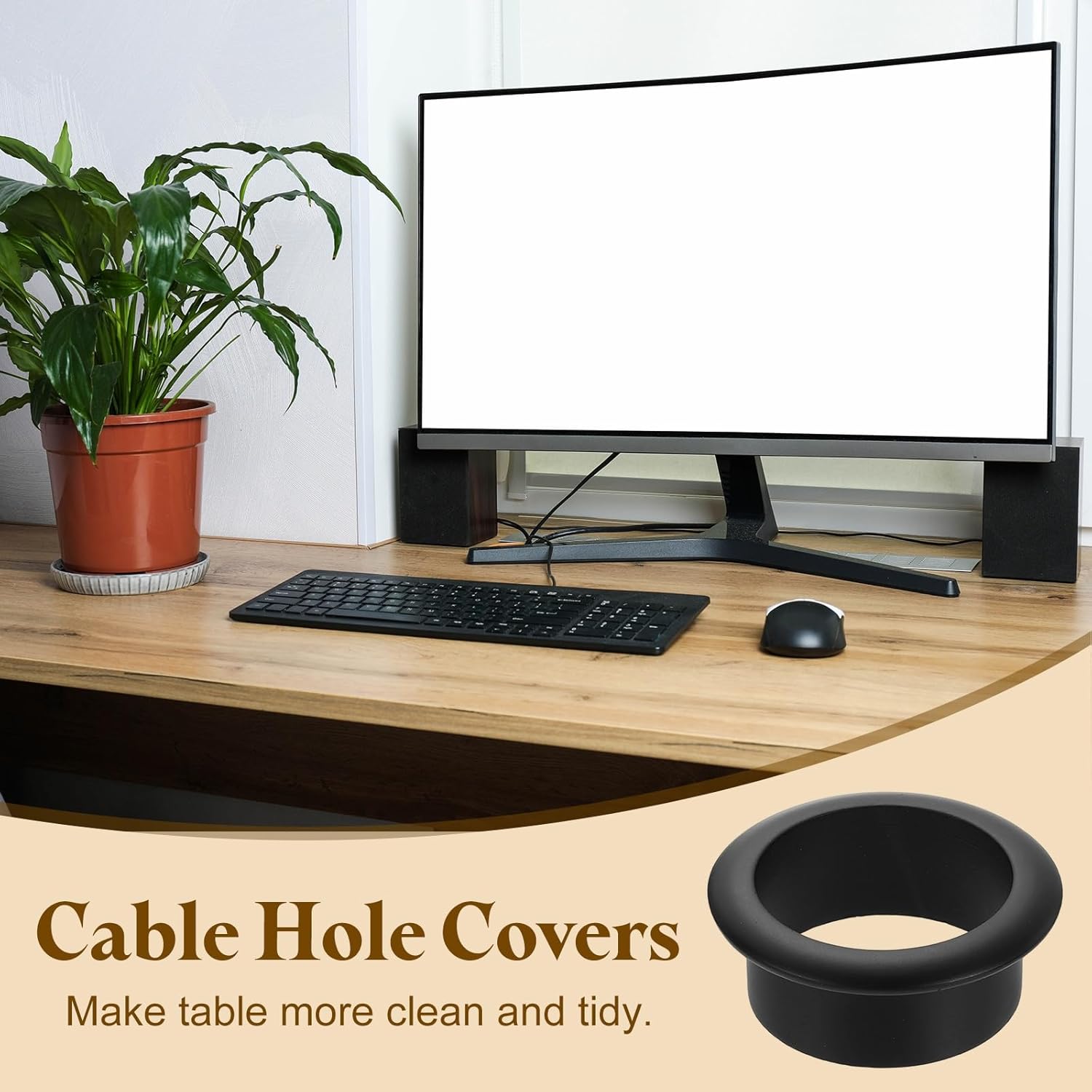 uxcell Desk Grommet, 1-9/16" (40mm) Zinc Alloy Cable Hole Cover Wire Cord Organizer with Marked Cable Ties for Home Office Desktop Wire, Black