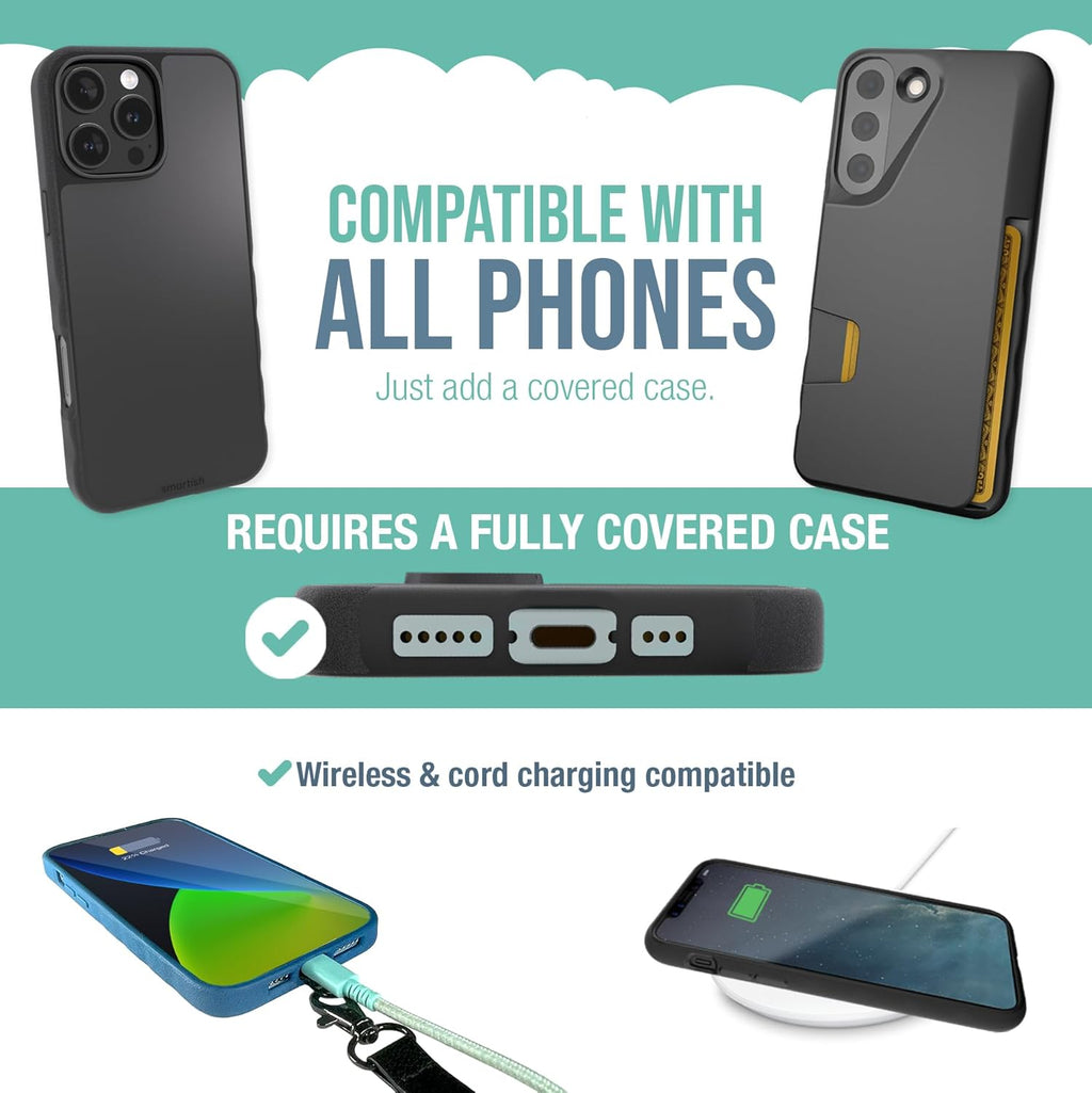 Smartish Phone Wristlet - Case Clinger - Universal iPhone Holder with Detachable Wrist Strap Loop for All Phone Cases - Black Vegan Leather