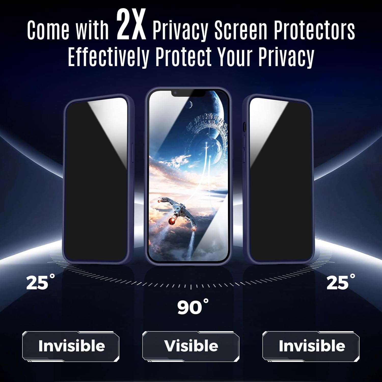 Designed for iPhone 12 Case, Compatible with MagSafe, with Privacy Screen Protectors X2, [Camera Protection] [15FT Military Drop Protection] Shockproof Phone Case, 6.1", Navy Blue