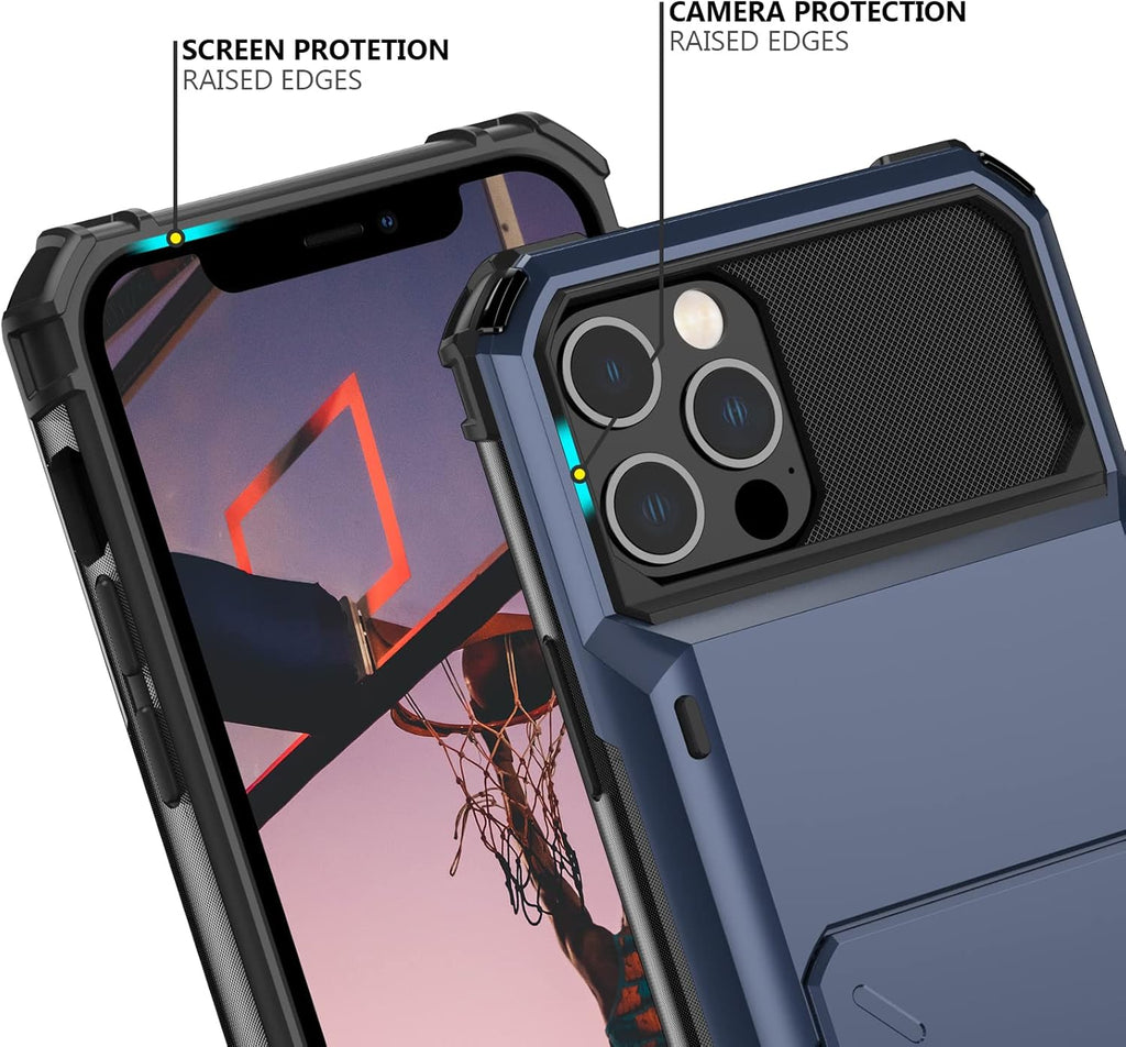 Nvollnoe for iPhone 12/12 Pro Case with Card Holder[Store 5 Cards] Dual Layer Heavy Duty Shockproof iPhone 12 Wallet Case with Hidden Card Slot Large Storage Cover for iPhone 12(Blue)