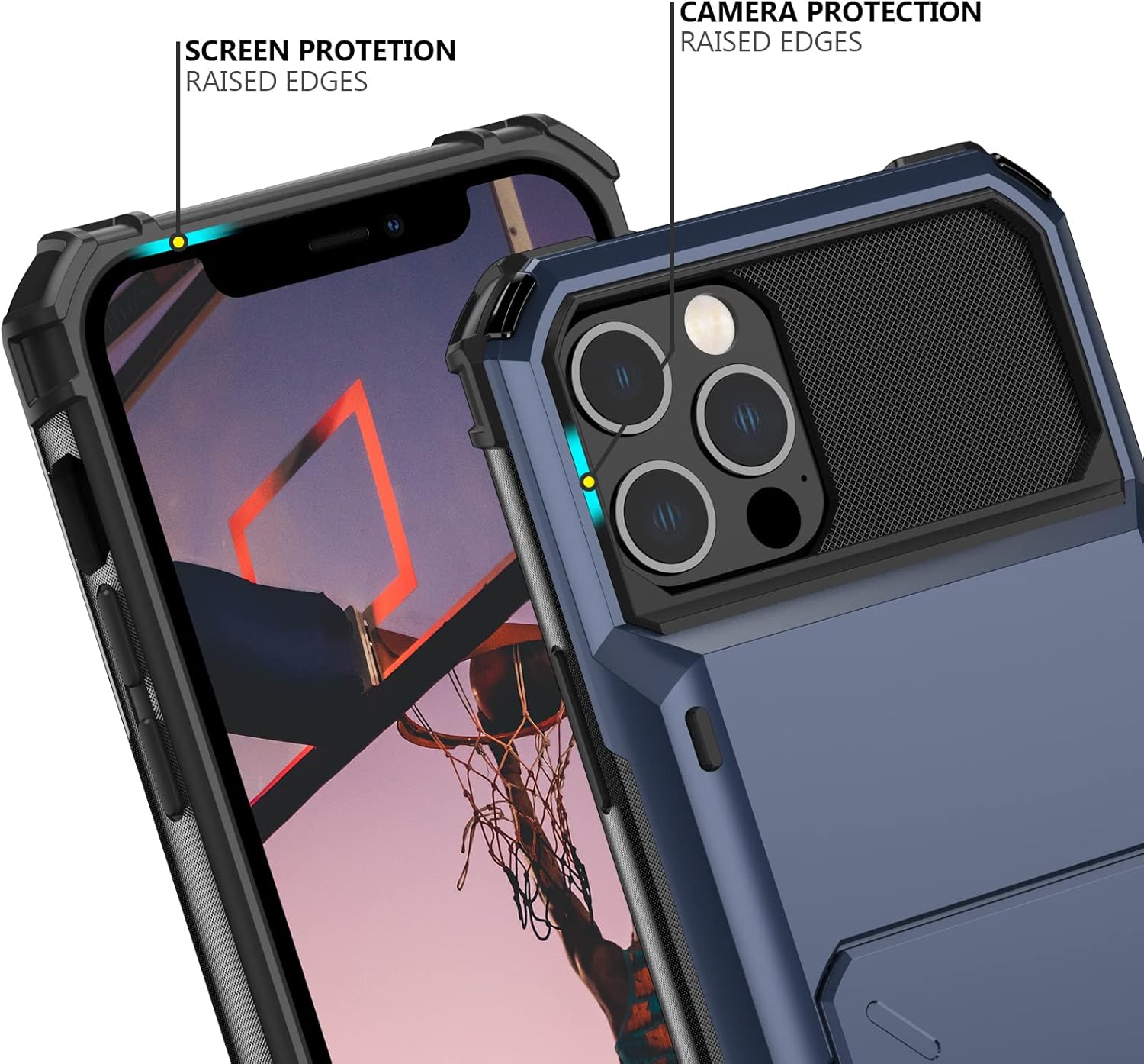 Nvollnoe for iPhone 12/12 Pro Case with Card Holder[Store 5 Cards] Dual Layer Heavy Duty Shockproof iPhone 12 Wallet Case with Hidden Card Slot Large Storage Cover for iPhone 12(Blue)