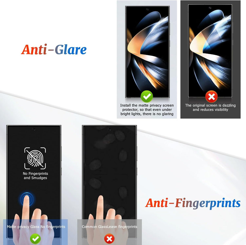 2 Pack Galaxy S24 Ultra Matte Anti spy Privacy Screen Protector ,9H Tempered Glass,Anti-Glare Anti-Scratch, Smooth and Responsive Absolute, No Bubbles, High Definition Clear, With Installation Frame