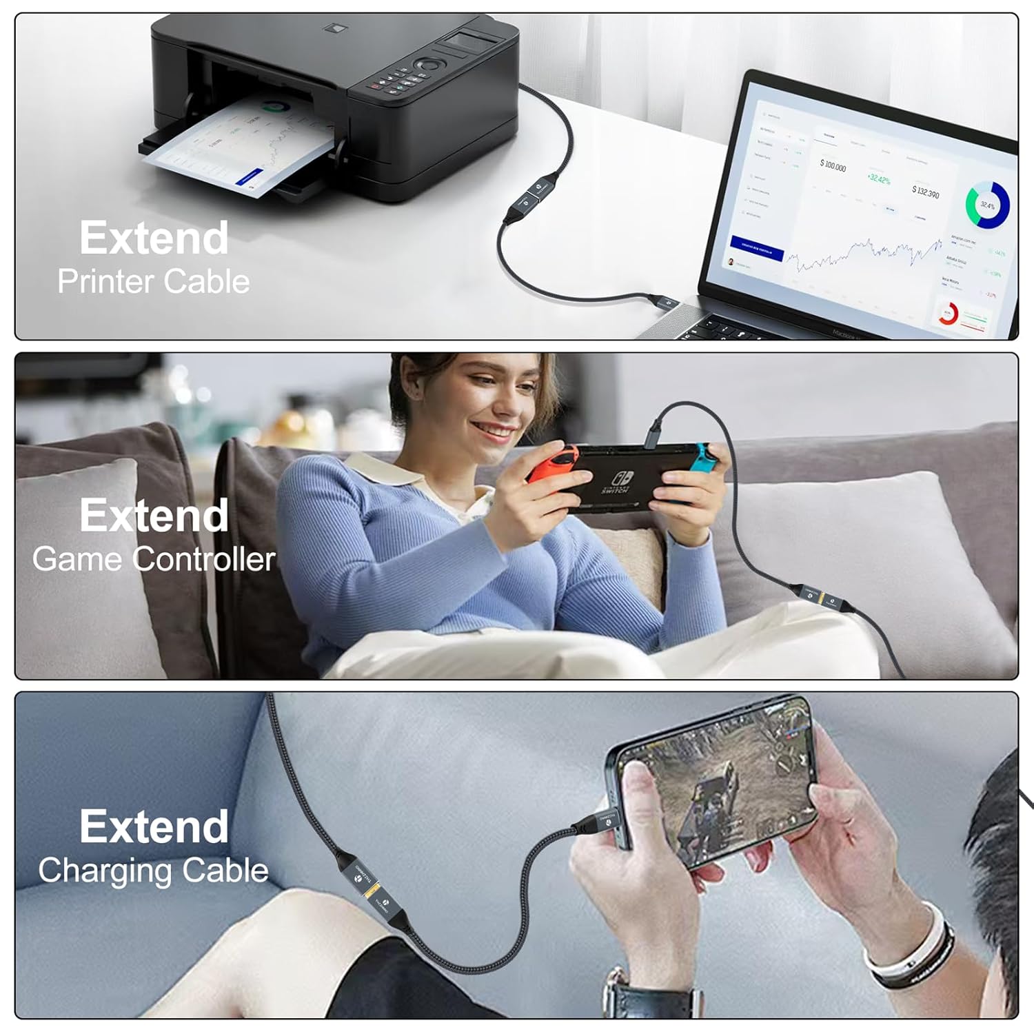 USB 3.0 Extension 3.3FT, USB Male to Female USB 3.0 Extender Cable for Webcam, Camera, Phone, USB hub, Mouse, Keyboard, Printer, Hard Drive, Headset