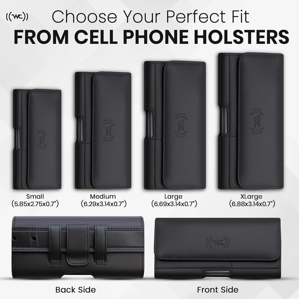 Leather Phone Holster for Men & Women, Horizontal Cell Phone Case with ID/Card Holder, Fits iPhone 13/12 Mini, SE, Xs/X, 8, 6s - Belt Clip/Loop Carrying Phone Pouch – Small Size